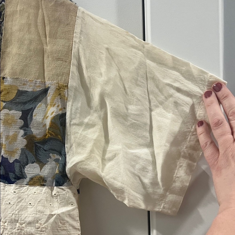 Vintage 90s Tribes Patchwork Floral Cream Peasant Boho Eclectic Festival Medium - Picture 7 of 17